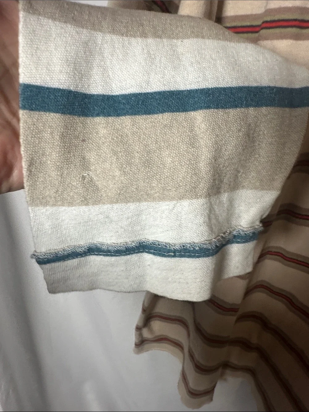 We The Free Beige Long Sleeve Striped Tee with Red and Blue Accents